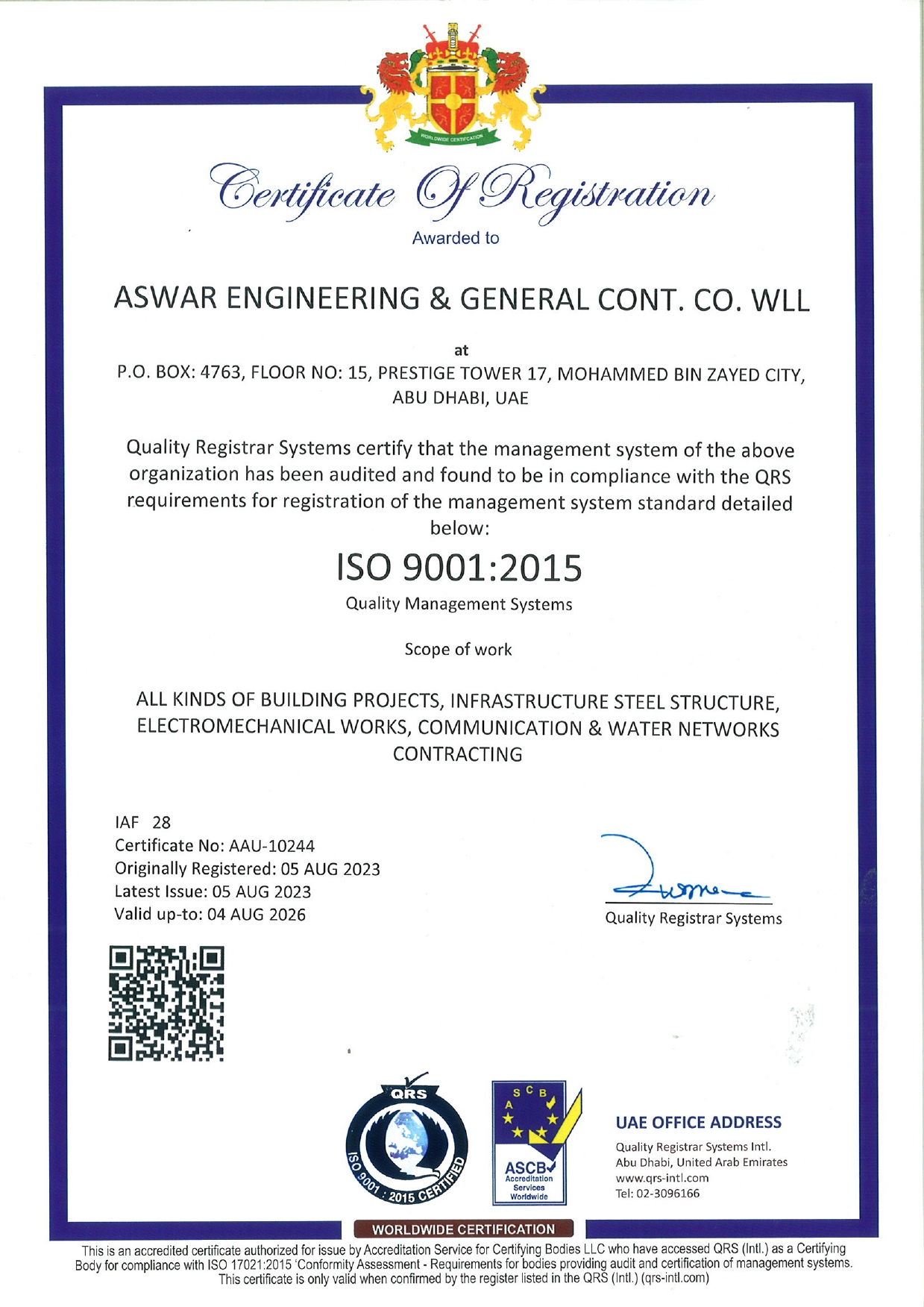 ISO CERTIFICATES 9001, 14001 & 45001 - TILL 04.08