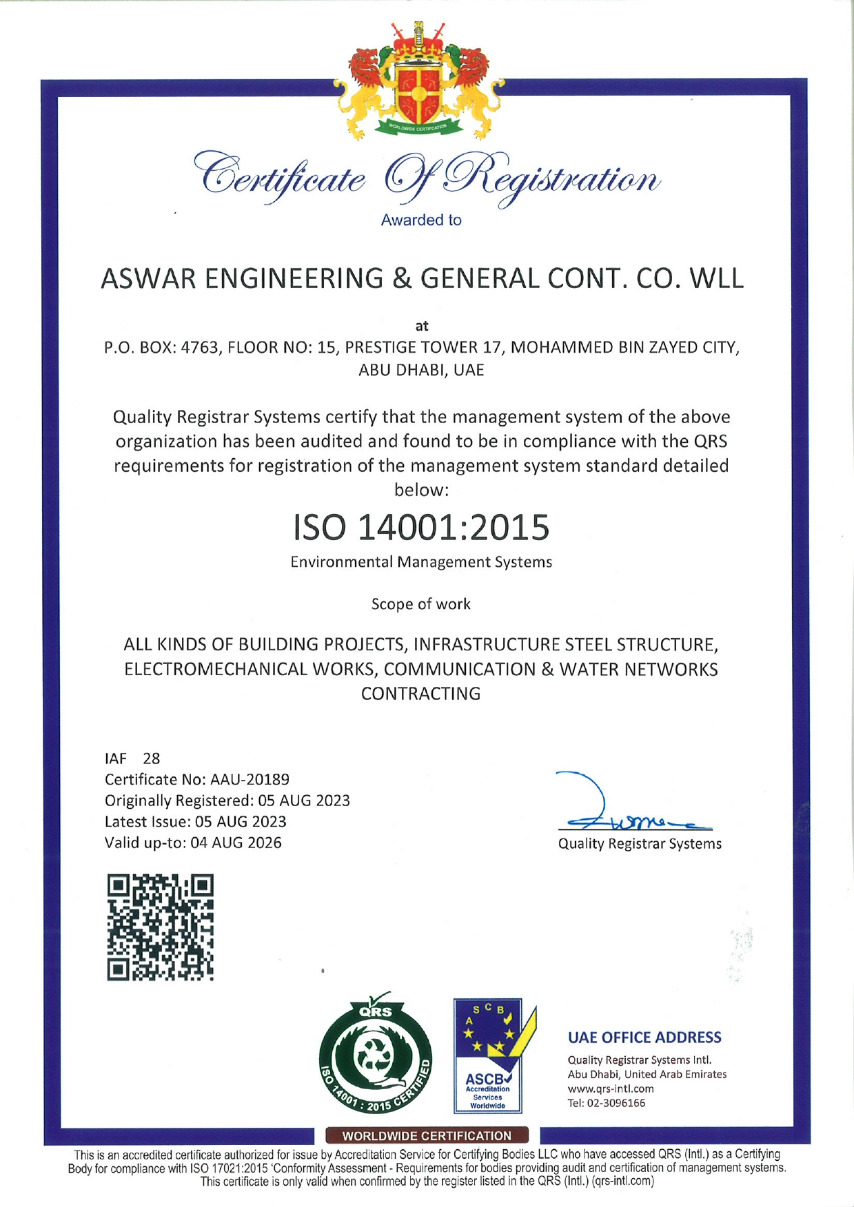 ISO CERTIFICATES 9001, 14001 & 45001 - TILL 04.08