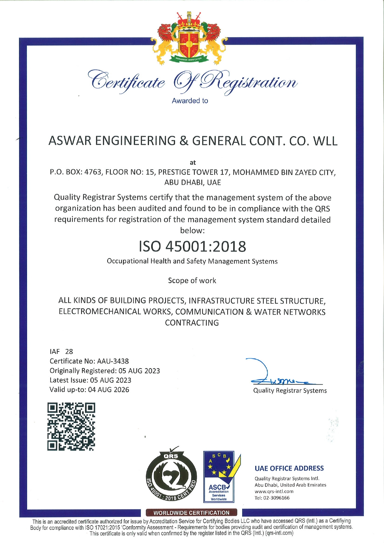ISO CERTIFICATES 9001, 14001 & 45001 - TILL 04.08